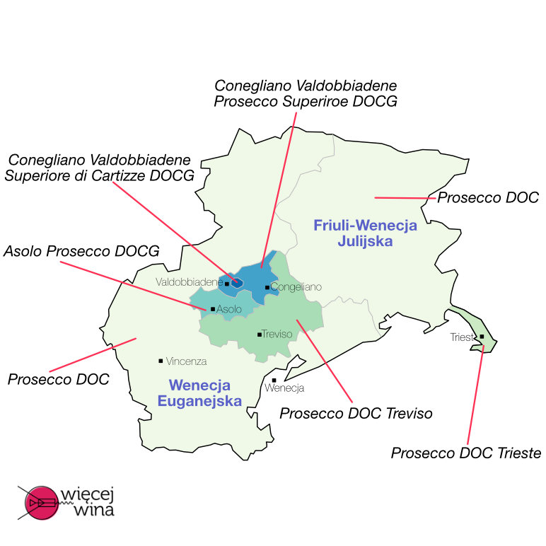 Mapa regionu prosecco